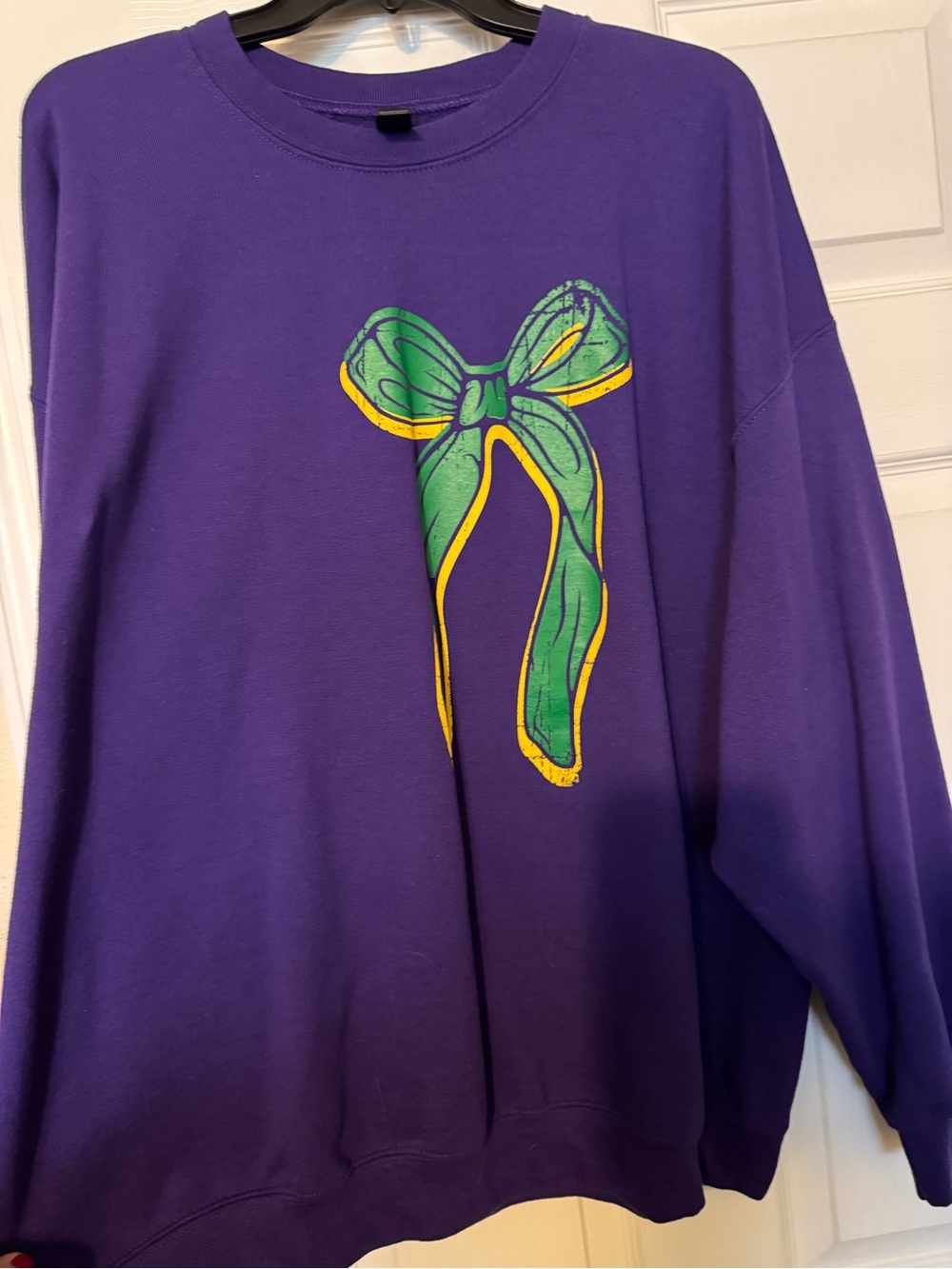 Gildan Purple Crewneck with Green and Yellow Bow Graphic